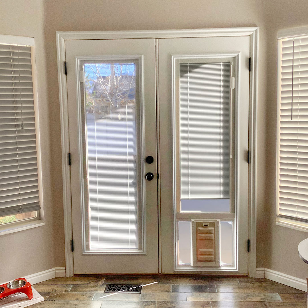 French Door With Interior Blinds and Endura Flap Pet Door